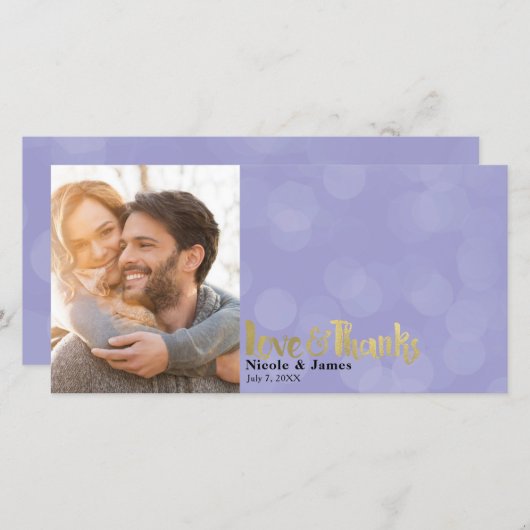 Paarse Gouden Trouwfoto Liefde & Dank Bedankt (Voorkant / Achterkant)