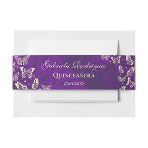 Paarse gouden vlinder 15 jaar oud Quinceañera Uitnodigingen Wikkel