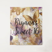 Paarse & Gouden Vlinder Aquarel Vlinders Wandkleed (Voorkant)