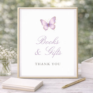 Paarse Gouden Vlinder Baby Shower Boeken & Cadeaus Poster
