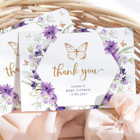 Paarse gouden vlinder babyshower bedankkaart