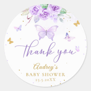 Paarse gouden vlinder bloemig Baby shower Ronde Sticker