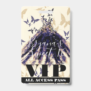 Paarse Gouden Vlinder Dansjurk Sweet 16 VIP Badge