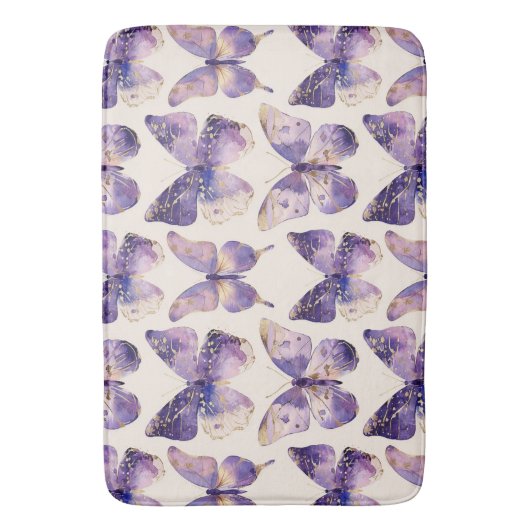 Paarse gouden vlinders badmat (Voorkant Verticaal)