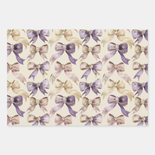 Paarse Gouden Vlinders Bogen Stripes Verjaardag Inpakpapier Vel (Voorkant 2)