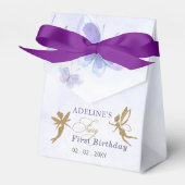 Paarse gouden vlinders Fairy eerste verjaardag Bedankdoosjes (Voorkant Zijde)