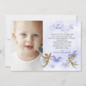 Paarse gouden vlinders Fairy eerste verjaardag Bedankkaart (Voorkant)