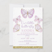 Paarse Gouden Vlinders Meisjes 1e Verjaardagsuitno Kaart (Voorkant)