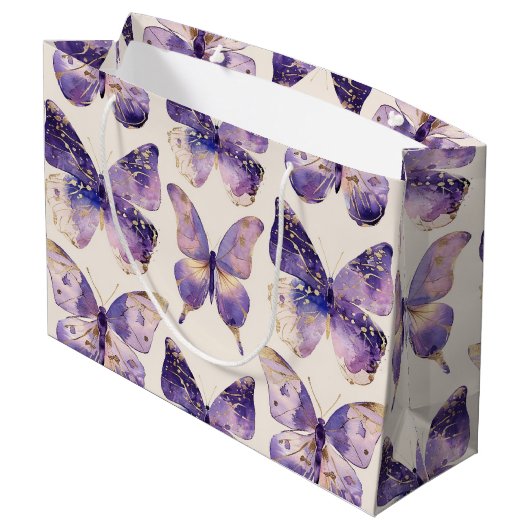 Paarse gouden vlinders verjaardag groot cadeauzakje (Achterkant Gekanteld)