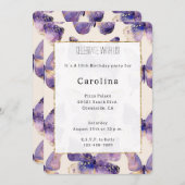 Paarse gouden vlinders verjaardag kaart (Voorkant / Achterkant)