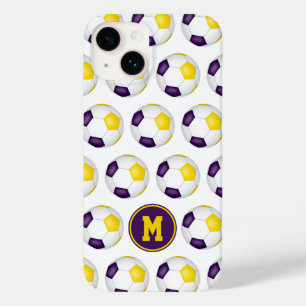 paarse gouden voetballen patroon monogram Case-Mate iPhone 14 hoesje