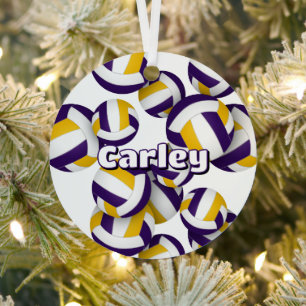 paarse gouden volleyballen met atletennaam Keepsak Metalen Ornament