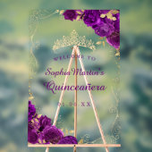 Paarse gouden werveling bloemenquinceanera acryl t acryl bord (Neutraal)