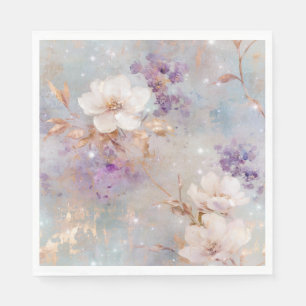 Paarse gouden witte bloemen servet