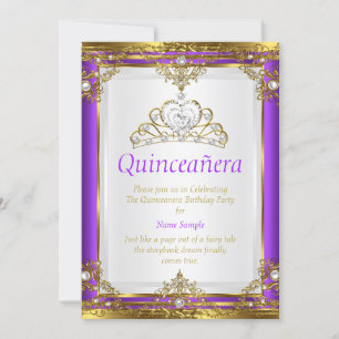 Paarse Gouden Witte Parel Prinses Quinceanera Kaart