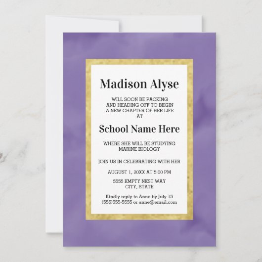 Paarse gouden witte Waterverf Trunk Party Invite Kaart (Voorkant)