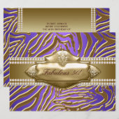 Paarse Gouden Zebra Vrouwen 50ste Verjaardagsfeest Kaart (Voorkant / Achterkant)