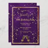 Paarse gouden zeepbellen op feestdag kaart (Voorkant / Achterkant)