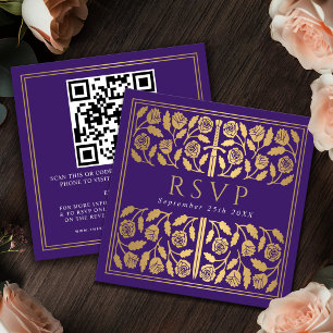 Paarse Gouden Zwaard Koninklijke Trouw RSVP QR Cod Informatiekaartje