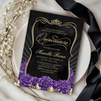 Paarse Gouden Zwarte Quinceañera Kaart