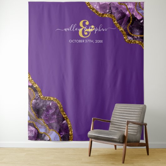 Paarse goudgeagate Geode Wedding Backdrop Banner Wandkleed (In situ)