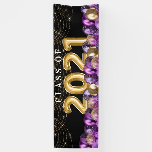 Paarse goudglitterklasse van 2021 Afstuderen Spandoek (Verticaal)