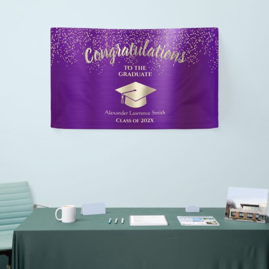 Paarse goudglitterklasse van 2022 Afstuderen Spandoek (Beurs)