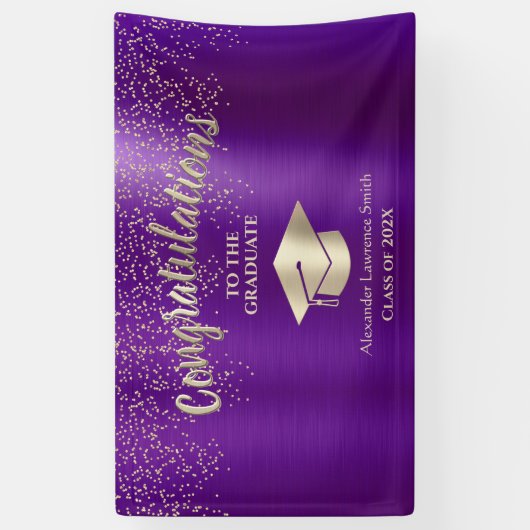 Paarse goudglitterklasse van 2022 Afstuderen Spandoek (Verticaal)