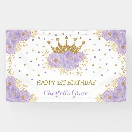  Paarse goudkroonprinses Birthday Spandoek (Horizontaal)