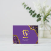 Paarse goudmagegeode Glitter-monogram QR-code Visitekaartje (Staand voorkant)