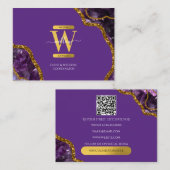 Paarse goudmagegeode Glitter-monogram QR-code Visitekaartje (Voorkant / Achterkant)