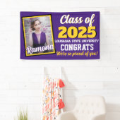 Paarse & goudmonogram & foto-Afstuderen Spandoek (Insitu)