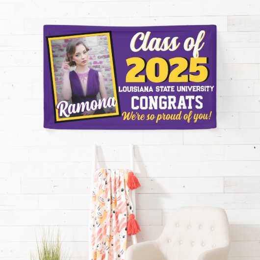 Paarse & goudmonogram & foto-Afstuderen Spandoek (Insitu)