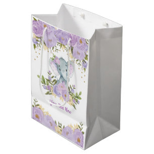 Paarse goudolifant Baby Waterverf Floral Medium Cadeauzakje