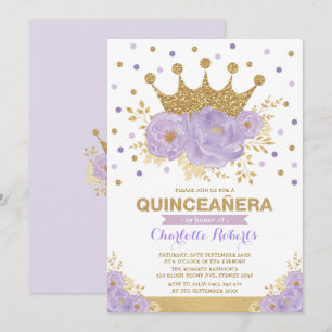 Paarse goudpels Confetti Quinceañera Kaart
