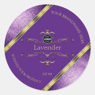 Paarse goudproductlabels Glitter Border Add Logo Ronde Sticker