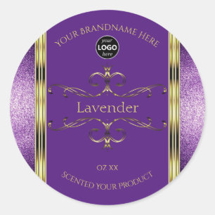 Paarse goudproductlabels Glitter Border Add Logo Ronde Sticker