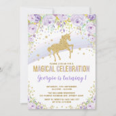 Paarse goudregenboog Unicorn Birthday Party Kaart (Voorkant)