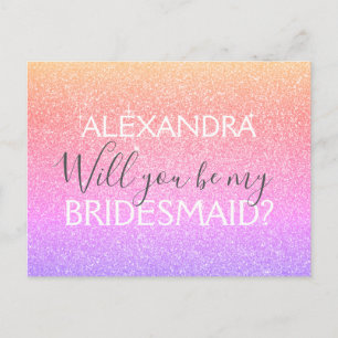 Paarse goudroze glitter en Sparkle Bridesmaid Uitnodiging Briefkaart