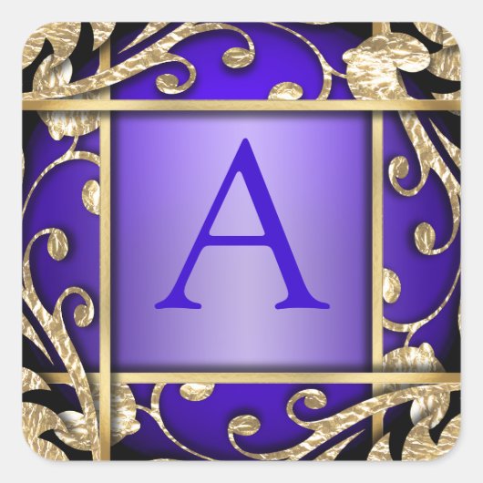 Paarse goudstaven monogram envelop vierkante sticker (Voorkant)