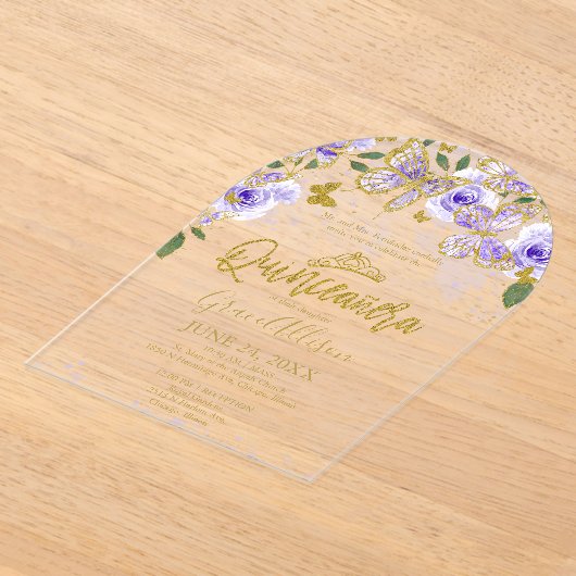 Paarse goudvlinder acryl uitnodigingen (Laagn)