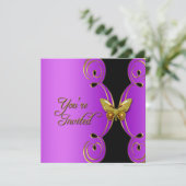 Paarse goudvlinder Elegant Birthday Party Kaart (Staand voorkant)