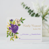 Paarse goudWaterverf Bouquet Wedding RSVP (Staand voorkant)