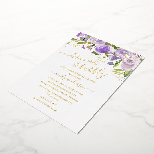 Paarse goudWaterverf Brunch en brabbel Folie Uitnodiging (Gedraaid)