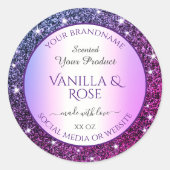 Paarse Gradient Glitter Product Verpakkingsetikett Ronde Sticker (Voorkant)