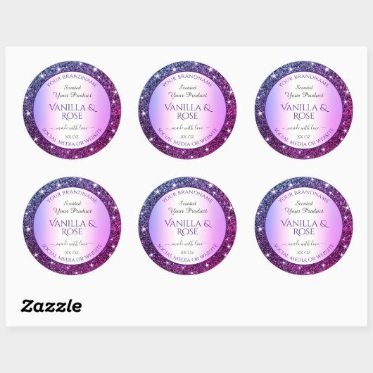Paarse Gradient Glitter Product Verpakkingsetikett Ronde Sticker (Vel)