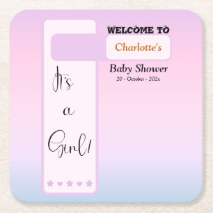 Paarse Gradiënt Mooie Oogbal Tekst Baby Shower Vierkante Kartonnen Onderzetter