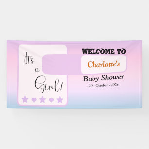 Paarse Gradiënt Schattige Oogbal Tekst Baby Shower Spandoek