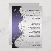 Paarse Gradiënt Zilver  Vlinders Bruiloft Kaart (Voorkant / Achterkant)