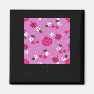 Paarse Granaatappel Fruit Kers Bloem Daisy Stok Magneet